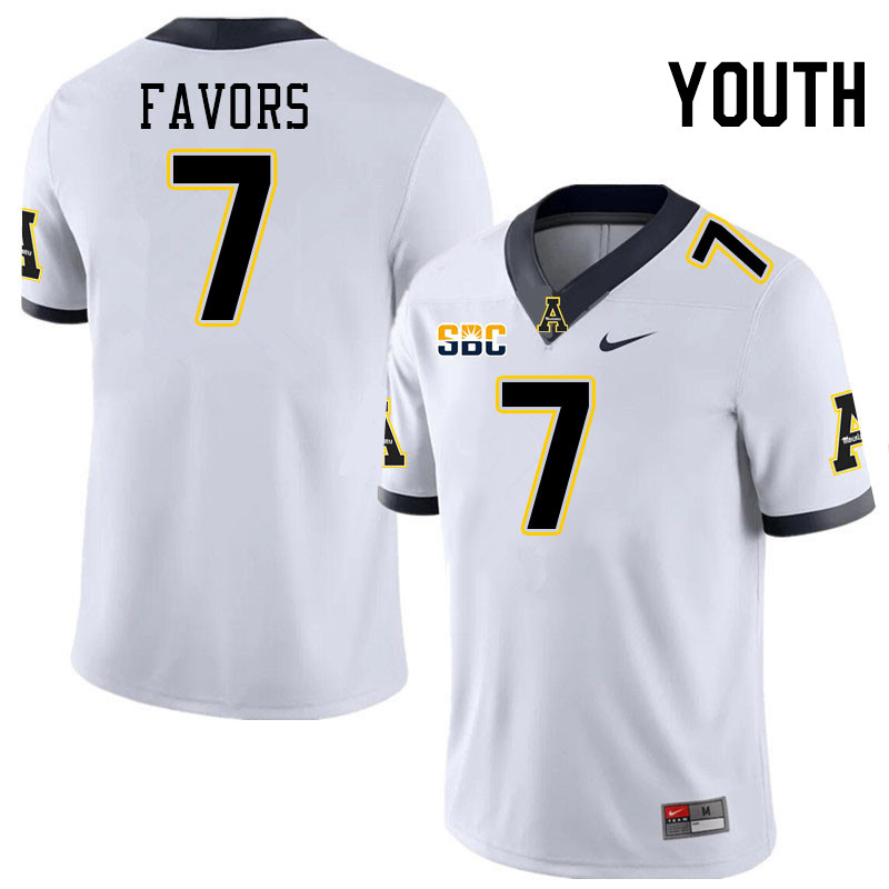 Youth #7 Jordan Favors Appalachian State Mountaineers College Football Jerseys Stitched-White